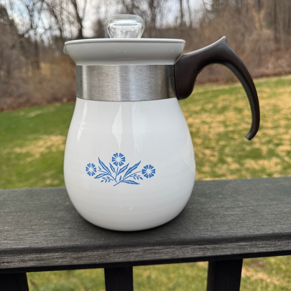 Corning Ware 6 cup Cup Coffee Tea Pot Blue Cornflower